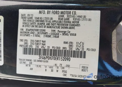 2014 Ford Fusion Se from USA, damaged, VIN 3FA6P0H70ER152090
